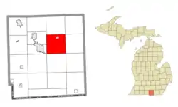 Location within Hillsdale County (red) and the administered village of North Adams (pink)