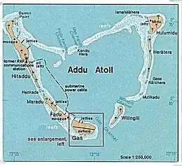 Map of Addu Atoll in 1976 showing Gan and airfield