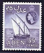 Image 31Queen Elizabeth II and Gulf of Aden at Yemen 35 cent Stamp. (from History of Yemen)