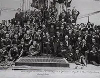 Admiral Roze (centre) and a quarter of his sailors, on the frigate Guerrière. Circa 1865 photograph, during a visit in Nagasaki harbour.