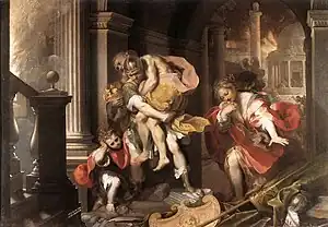 In Roman legend, Aeneas escapes the ruin of Troy, while Elendil escapes Númenor. Painting Aeneas Flees Burning Troyby Federico Barocci, 1598