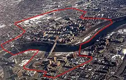 aerial view of the university showing what buildings the plant can heat and cool