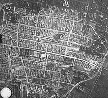 Aerial photograph of the destroyed Warsaw Ghetto