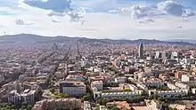 Aerial view of Barcelona and Torre Agbar, Spain