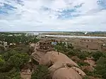 Aerial view of the temple, with people for scale