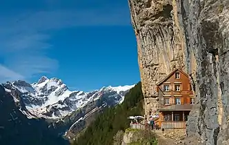 Mountain hut Aescher-Wildkirchli below Ebenalp