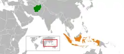 Map indicating locations of Afghanistan and Indonesia