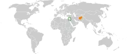 Map indicating locations of Israel and Afghanistan