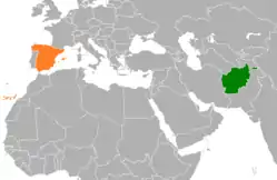 Map indicating locations of Afghanistan and Spain