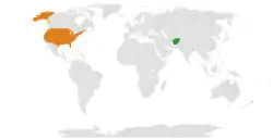 Map indicating locations of Afghanistan and United States