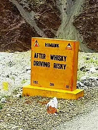 "After Whisky Driving Risky". Lahaul, India.