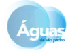 Two blue circles, one larger on the left, beneath the words Águas, that is written in large letters, and de são pedro, written with very small letters under the word Águas