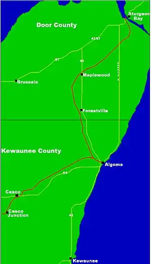 Route of Ahnapee and Western Railway/Ahnapee trail.