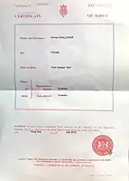 A short-form birth certificate.