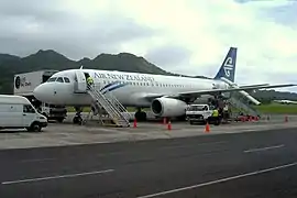 Air New Zealand Airbus A320-200 awaiting passengers at Rarotonga International