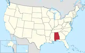 Map of the United States with Alabama highlighted