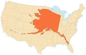 The area of Alaska is 18% of the area of the United States and equivalent to 21% of the area of the contiguous United States.