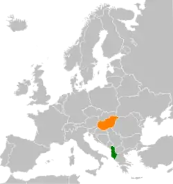 Map indicating locations of Albania and Hungary