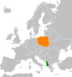 Map indicating locations of Albania and Poland