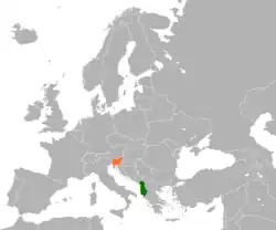 Map indicating locations of Albania and Slovenia