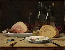 Simple  meals often consist of bread or meat Albert Anker, Still life Excess (1896)