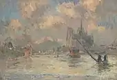 Notre-Dame de Paris et la Seine pendant l'inondation de 1910, 50.8 × 73.8 cm (20 × 29.1 in)