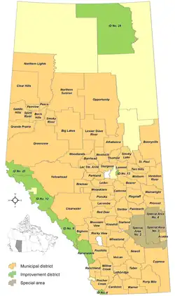 In Alberta (gold, green, and grey)