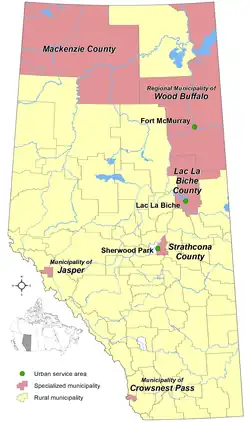 Locations of Alberta's specialized municipalities