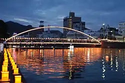 Obon Festival with tōrō nagashi lantern release on the Albuquerque Bridge over the Sasebo River, Sasebo City, Nagasaki Prefecture