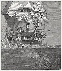 #18 (30/11/1861)A wood engraving of the Alecton encounter published in 1868, the squid clearly based on the one from the more famous image that had earlier appeared in Figuier (1866)