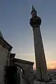 View from below minaret in setting sun