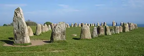 Image 8Ale's Stones at Kåseberga, around ten kilometres south east of Ystad, Sweden were dated at 56 CE using the carbon-14 method on organic material found at the site. (from Radiometric dating)