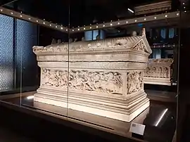 The Alexander Sarcophagus; 320–310 BC; marble; length: 3.18 m; Istanbul Archaeology Museums (Turkey)