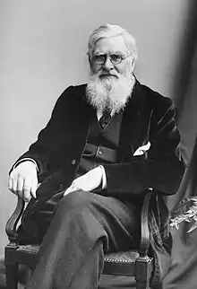 Black-and-white photographic portrait of Alfred Russel Wallace