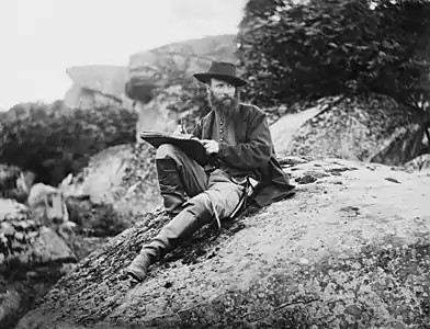 Civil War artist Alfred Waud sketching for the Battle of Gettysburg at Devil's Den.