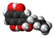 Space-filling model of the alkannin molecule