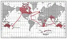 Map showing British possessions and cables in red