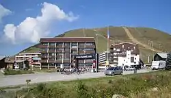 Side view of an elevating street going through a mountain village