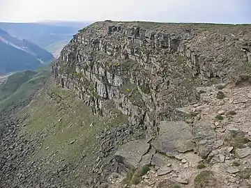Layers of rock exposed by the landslide