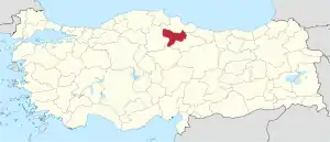 Location of the province within Turkey