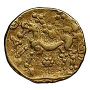 Ambiani gold stater. Stylized horse.