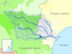 Map showing the drainage basin of the river and its tributaries