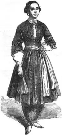 Depiction of Amelia Bloomer wearing the famous "bloomer" costume