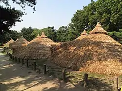 Reconstructed Neolithic-period huts in Amsa-dong, Gangdong-gu, Seoul