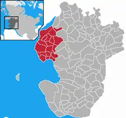 Map of Dithmarschen highlighting Büsum-Wesselburen