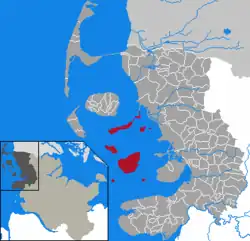 Map of Nordfriesland highlighting Pellworm