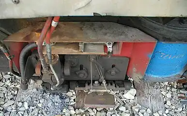 Third-rail contact shoe installed on the front Bogie of an RTL-II car for operation into New York Penn Station