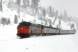 EMD FP7 leading the San Francisco Zephyr in 1975.