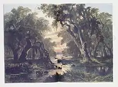 An Australian lake scene, at sunset (1881), drawing by J. W. Curtis (Courtesy: State Library of Victoria)