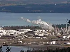 Image 71Storage tanks and towers at Shell Puget Sound Refinery (Shell Oil Company), Anacortes, Washington (from Oil refinery)